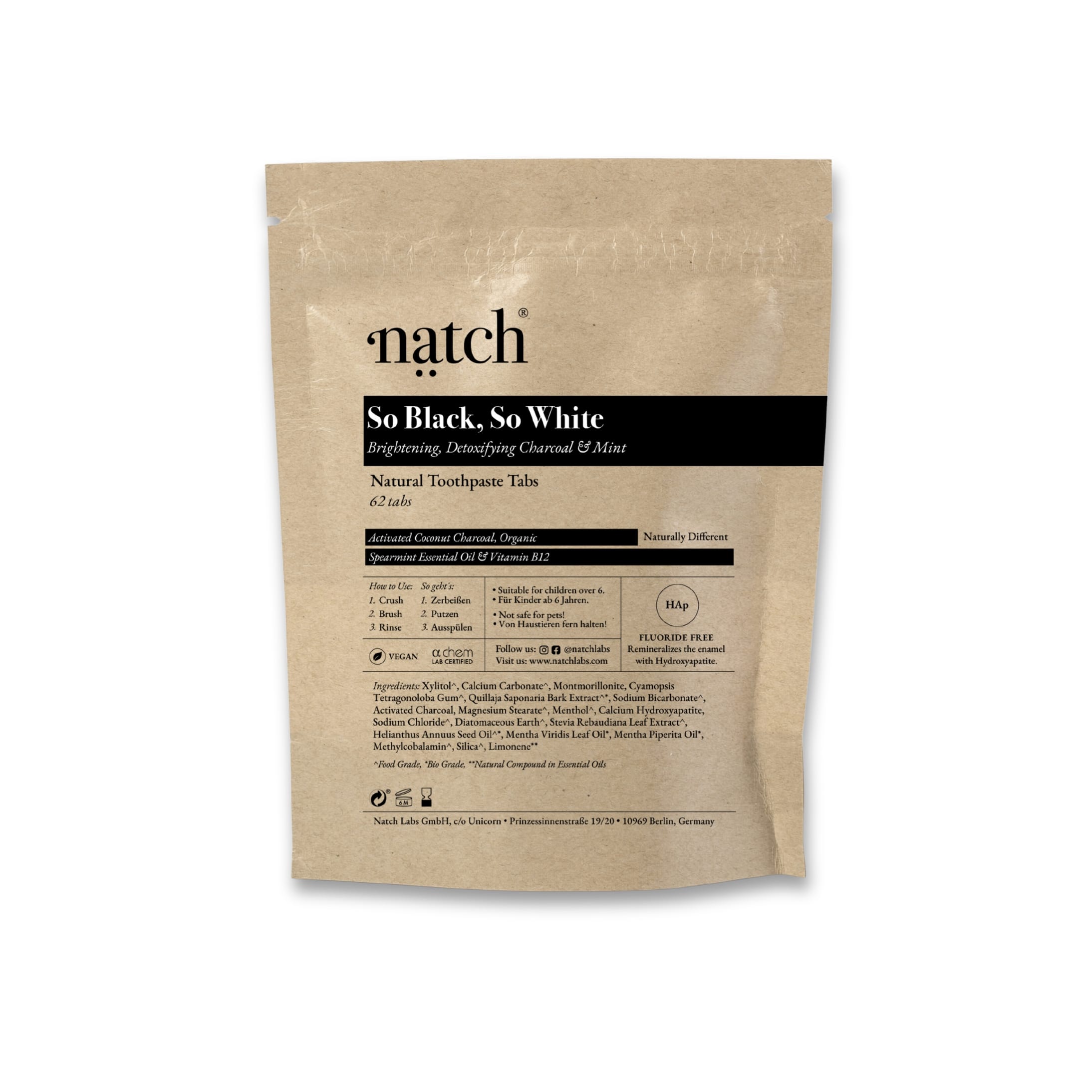 NATCH TOOTHPASTE TABS SO BLACK, SO WHITE BAG
